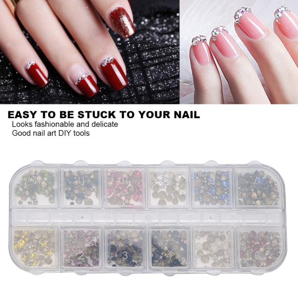 12 Grids Nail Art Rhinestones DIY Nail Decoration Glitter Rhinestones Manikyrverktøy