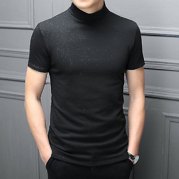 Stylish Men's Slim Fit Turtle Neck T-Shirt - Short Sleeve Fashion Sweater XL black