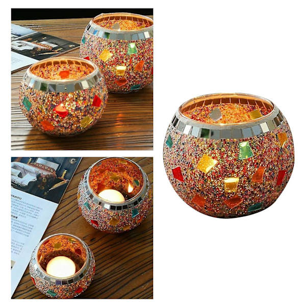 Mosaik Glas Ljusstake Bords Tealight Hållare Bröllopsfest Heminredning Färgrik