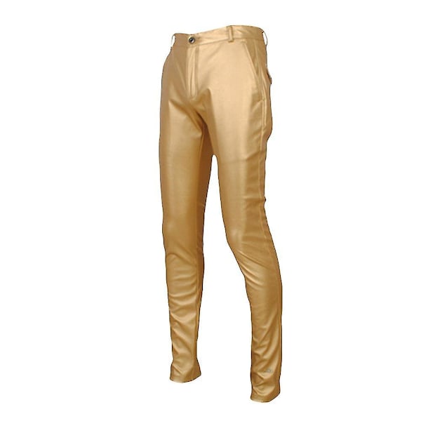 Slim Fit Herre Casual Straight Læderbukser EU 34 Guld