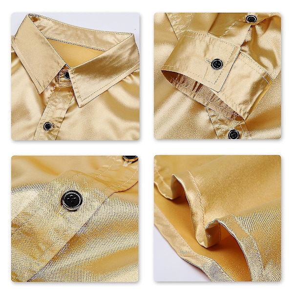 Gylden Glansfuld Slim-fit Mænds Casual Langærmet Formel Skjorte XS