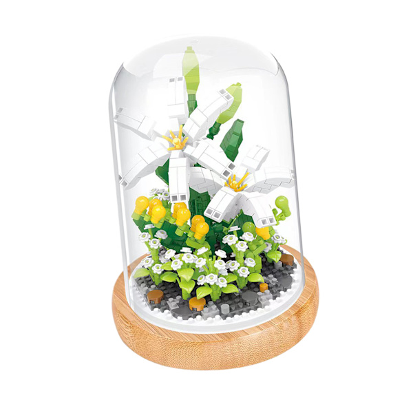 Växtbyggstenar Miniatyr DIY Byggstenar Bukett Krukväxter Prydnader Dekoration Leksaker Lilja med Skyddande Överdrag