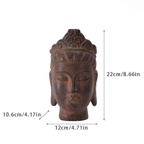 Buddha Huvud Staty Gåva Display Konstgjord Prydnad för Bondgård Uteplats Skrivbord Mörkbrun