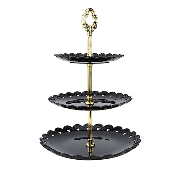 3-vånings fruktdessertdisplayställ Cupcake Cake Holder Födelsedagsfest Bröllop (Svart)