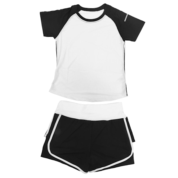 Womens Summer Casual 2 Piece Short Sleeve Outfits Sets Workout Fitness Clothes SuitWhite and Black Short Sleeve + Black and White High Waist Shorts XL