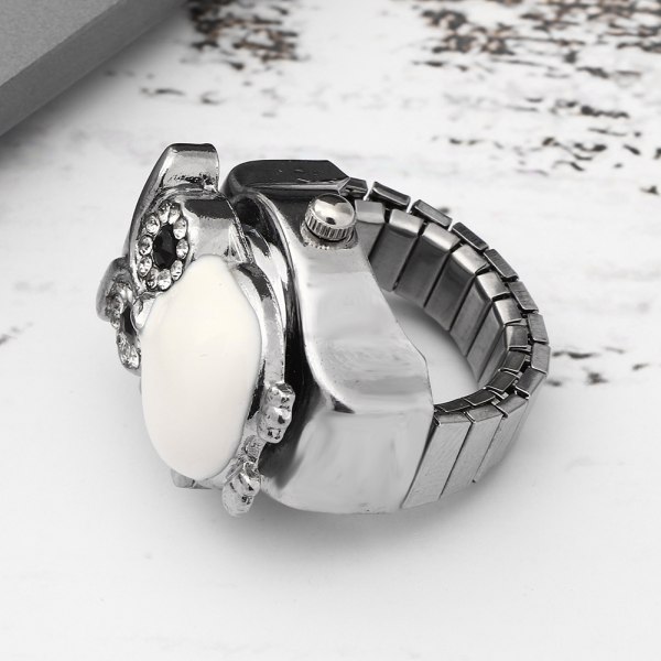 Watch Käännettävä cover Vintage Owl Pattern Unixes Finger Quartz Watch(valkoinen)