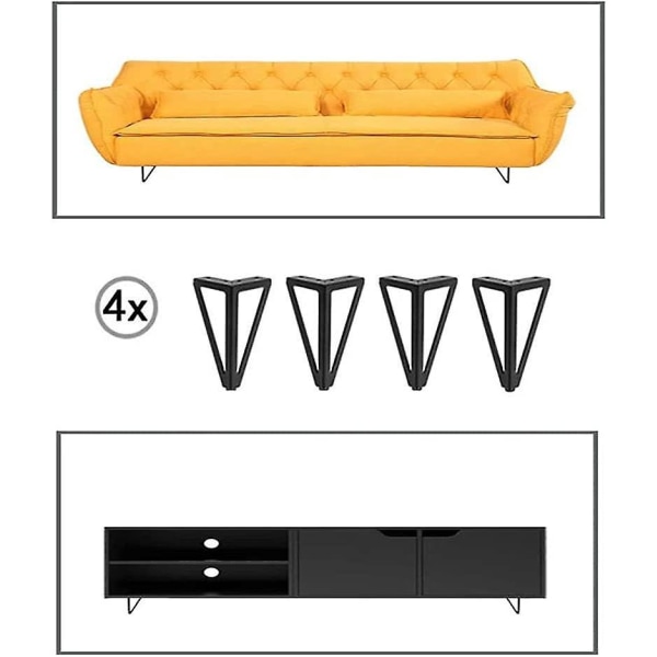 Sæt med 4 sorte metal trekantben til gør-det-selv-tv-bord og sofaskab