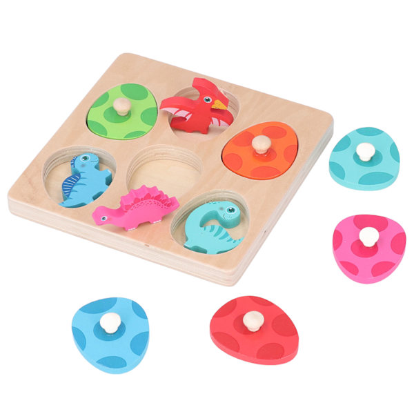 Træ Dinosaur Matching Board Forskellige Farver 6 Figurer Animal Jigsaw Puzzle Legetøj til Børn