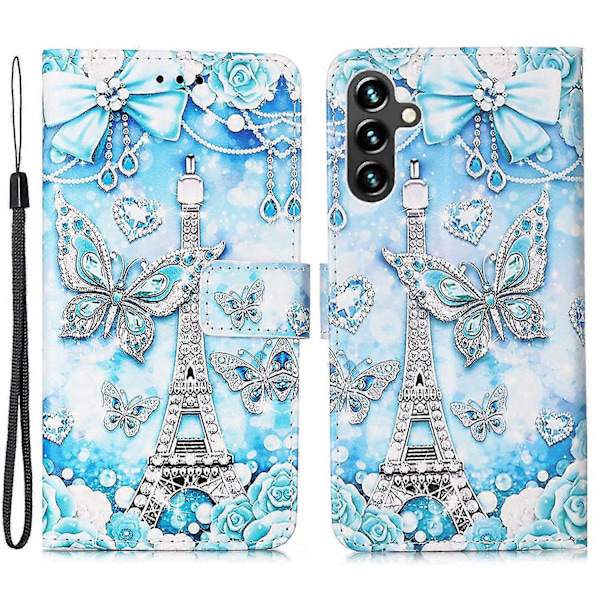 För Samsung Galaxy A54 5g PU Läder Plånbok Ställ Telefonfodral Fullständig Täckning Inre TPU-skal Zekai Eiffeltornet Fjäril