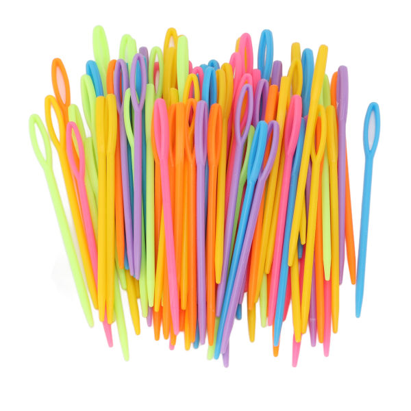 100 kpl Isosilmäiset muovineulat kirkkaat värit muovilanganneulat Isosilmäiset kannettavat muoviset ompelupuikot neulomiseen