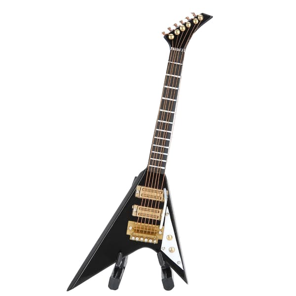 Elektrisk gitar modell Svart Mini Musikkinstrumenter Samling Gavepynt 14cm