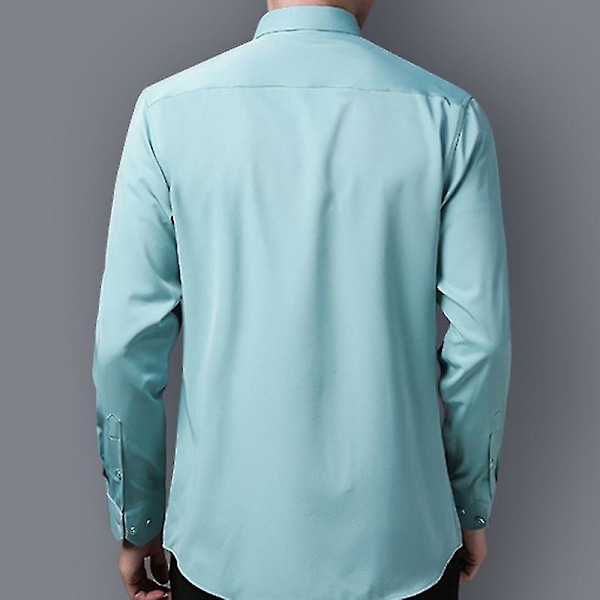 Smallast Slim Fit Solid Färg Män Herrkläder Långärmad Knapp-Ner Klänningsskjorta - Ljusgrön