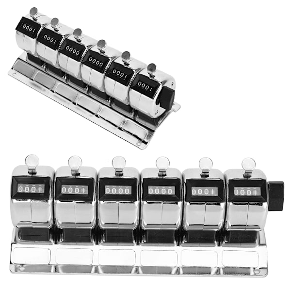 Mekanisk Counter Metal Manuell Clicker 4&#8209;Sifret Sammenhengende 6 Enheter Rustfritt stål Tally