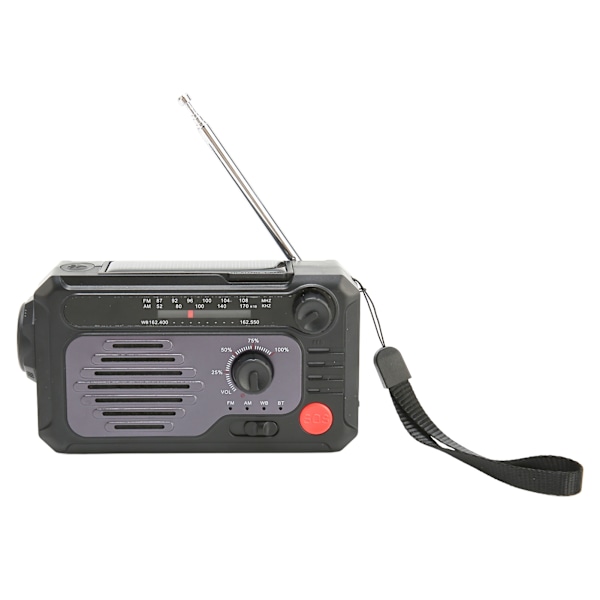 Håndsveiv værradio NOAA AM FM BT Type C lader nød solradio med lommelykt LED leselys SOS alarm