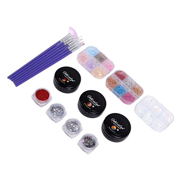 Nagelkonstset Säkert giftfritt material Brett applikation Enkel användning Varierad stil Glansiga gnistrande färger Nageldesignset