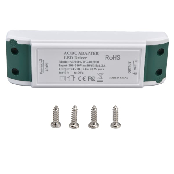 LED-transformator 24V DC 2A 48W konstantstrøms LED-strømkilde til hjem og kontor AC100-240V