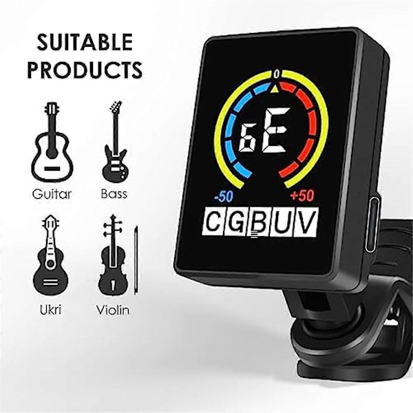 4 stk. Gitarstemmer Oppladbar Clip-on Stemmer for Gitar, Bass, Ukulele