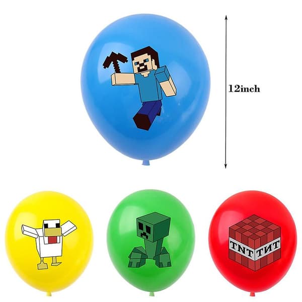 Minecraft Game Theme Birthday Party Decorations Balloons Banner Cake Toppers Set