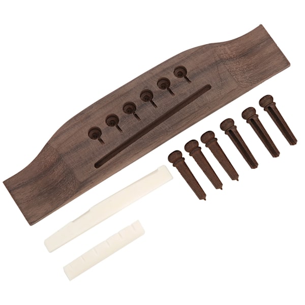 Rosewood Bridge Bone Nut Saddle 6Pcs String Pin Akustisk Gitar Tilbehør (Rosewood Farge)