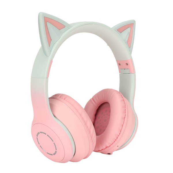 Cat Ear Bluetooth Gaming-hodetelefoner Trådløst sammenleggbart musikkhodesett med LED-lys Avtakbar mikrofon 3,5 mm kabel Rosa