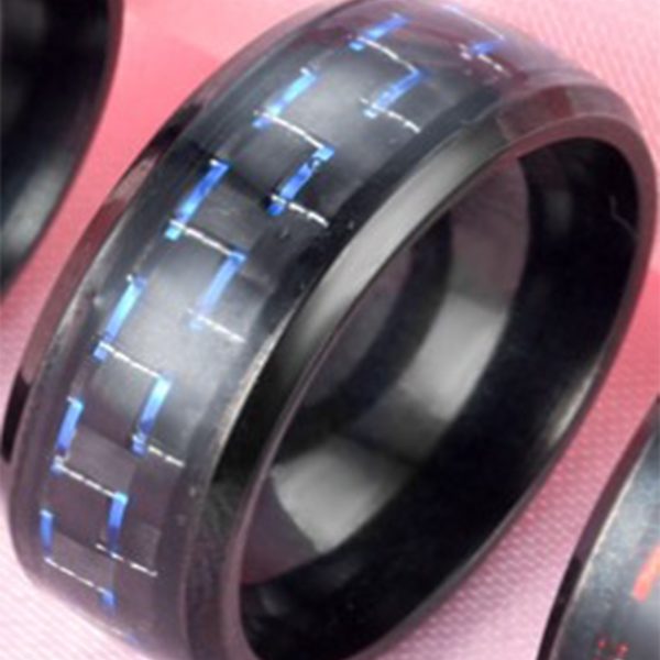 Svart unisex fingerring blå linje praktisk robust säker titanstålsring för hem arbete dejting
