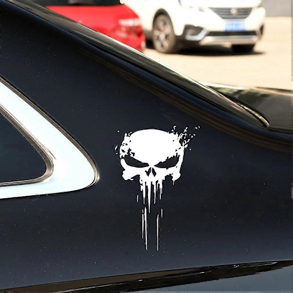 Sulatettu pääkallo -tarrat, 2 kpl pakkaus autoon tai moottoripyörään (valkoinen)
