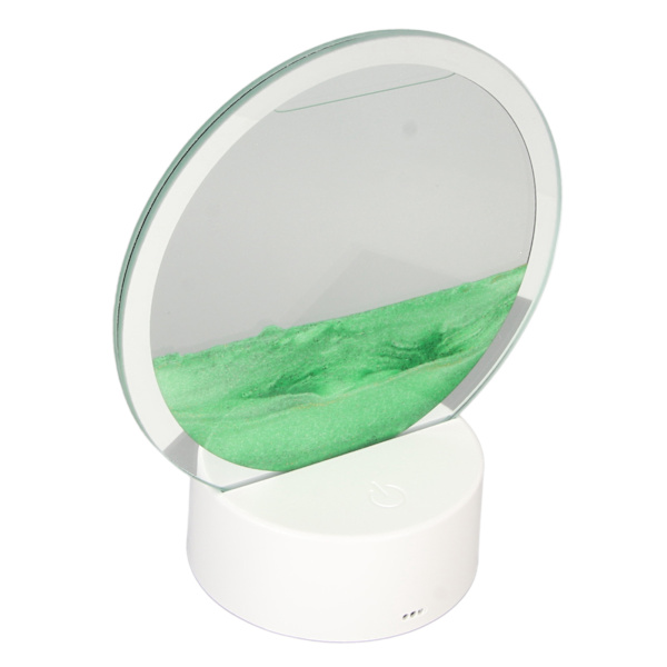 Moving Sand Art Rund ramme 3D Transparent Glas Batteri USB Powered Lights Dynamisk Sand Picture til Family Office Cafe Grøn