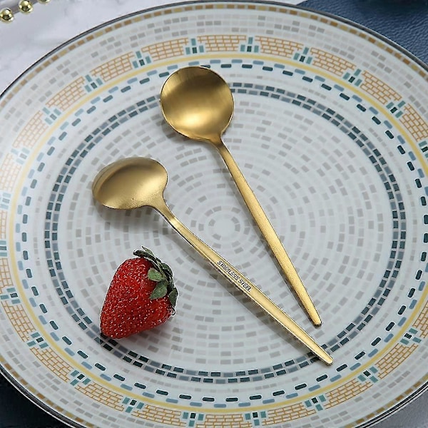 6 kappaleen setti mattakultaisia kahvilusikoita, 18,5 cm, pieniä ruostumattomasta teräksestä valmistettuja teelusikoita, kahvilusikoita kotiin, keittiöön tai ravintolaan (kulta)