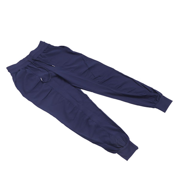 Sportlöparbyxor i polyester, snabbtorkande, andningsbara, med dragsko, träningsbyxor, marinblå, XL