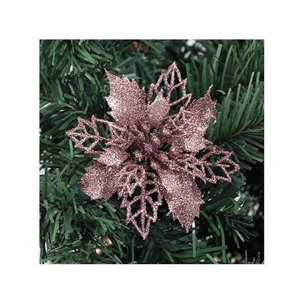 10 stk. Store julestjerner med glitter, treblomst, hengende dekorasjon til fest L