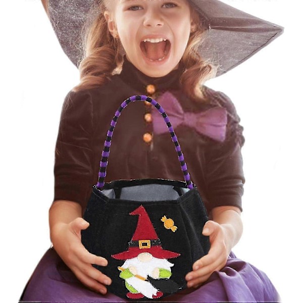Kultainen sametti Halloween-kassi | Söpö Rudolf-nukke kuvio pitelee kurpitsajuhlien karkkipusseja
