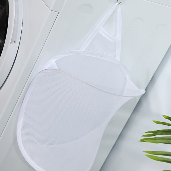 Sammenleggbar vaskepose Sammenleggbar vaskekurv Stor skittentøyskurv Mesh Veggmontert for bad med krok White Mesh