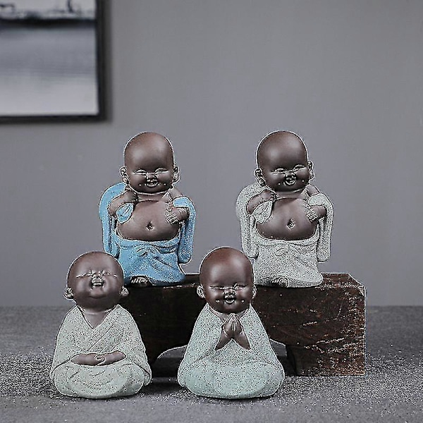 Skrattande Buddha Staty Liten Munk Figurin Hemmakontor Ornament Dekoration Gåva Zekai färg 12