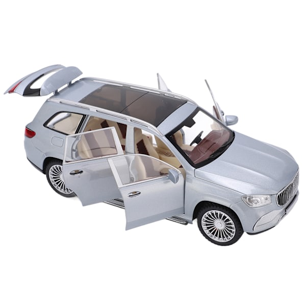 1/24 modellbiler i legering, støpt SUV-modell, kjøretøy leker med lyd og lys for barn, leketøysamling, sølv