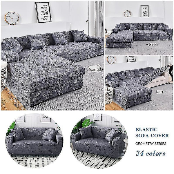 Geometrisk Elastisk Soffaöverdrag för L-formad Chaise-soffa - Stil 13