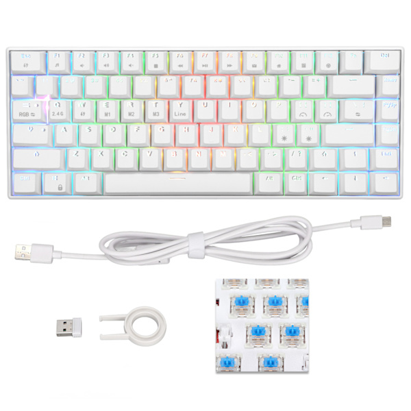 Mekanisk tastatur 82 taster RGB trådløs 2.4G BT3.0 Type C kablet tilkobling ergonomisk 1800mAh batteri kablet tastatur blå bryter