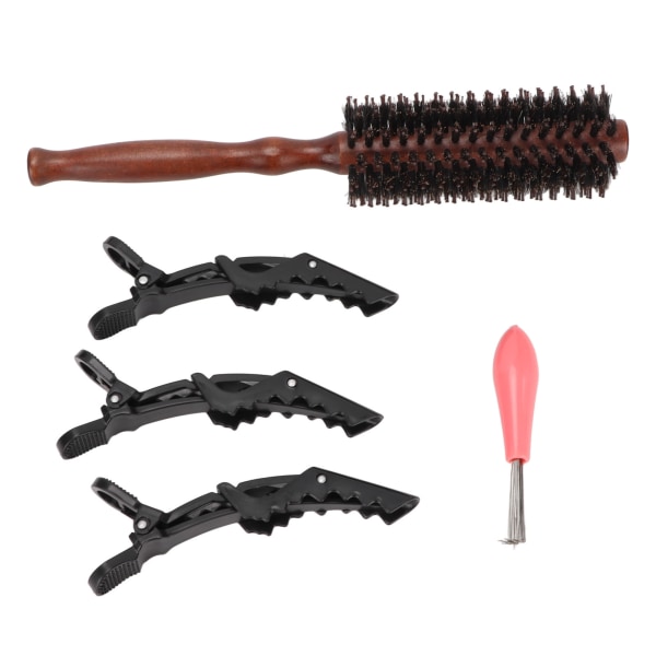 Wodden Rund Brush Bristle Rund Hårbørstesett Føntørking Bristle Hårbørste Duckbill Clip Set