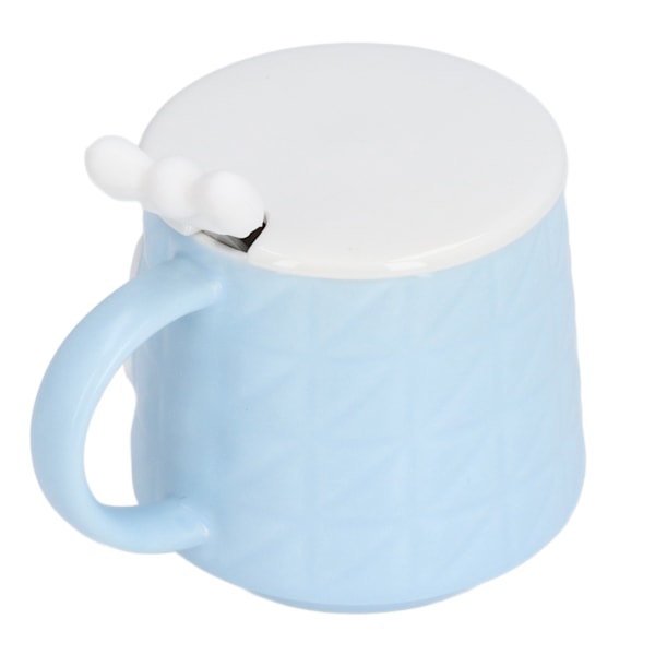 400 ml söt rosett keramik te mjölk vatten kopp kaffemugg med lock rostfritt stål sked för hem semestergåvor blå