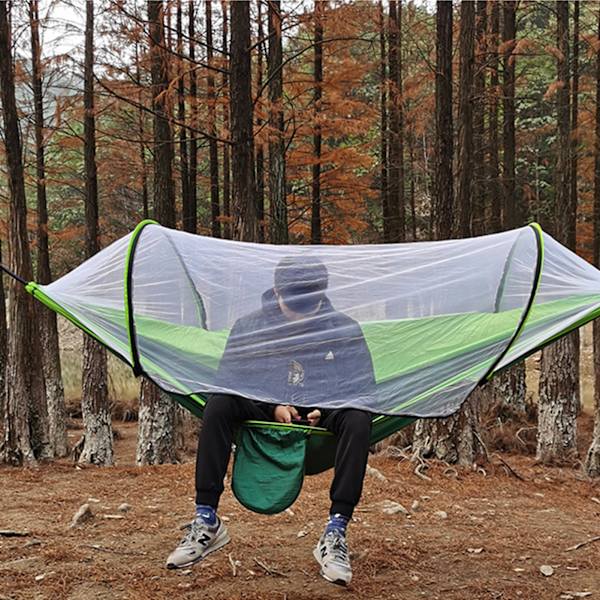 Camping hængekøje med net 210T nylon taft automatisk hurtig åbning hængekøje telt til udendørs 260x140cm/102x55in frugt grøn