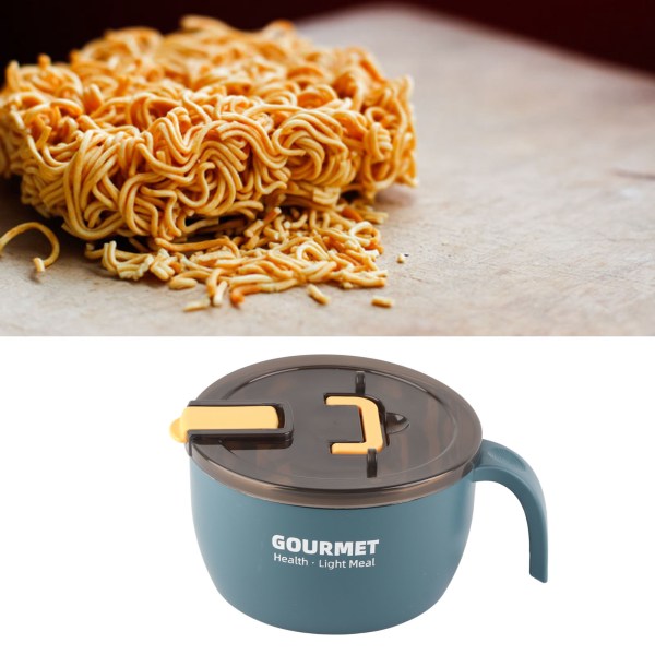 Rostfri snabbnudlar skål stor kapacitet snabb ramen skål med lock bordsartiklar för studenter blå