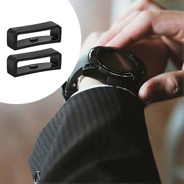 6 stycken 22mm Silikon Klockarmband Hållare Spänne, Klockarmbands Fixeringsring för Smart Klockarmbandsbyte (Svart)