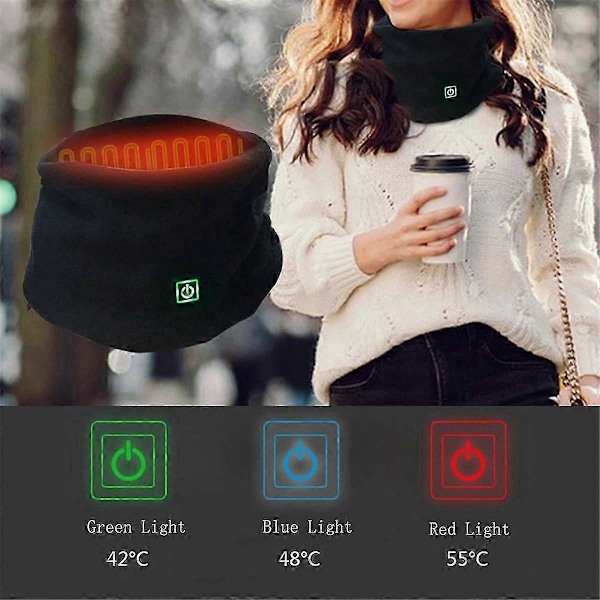 Elektrisk Varmeskjerf Vinter USB Oppladbar Halsvarmer 3 Hastighetsinnstillinger Fleece Skjerf