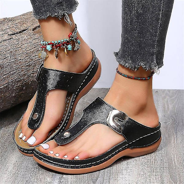 Komfortable Rhinestone Wedge Slippers til kvinder - Skridsikre Sommersandaler38 Sort