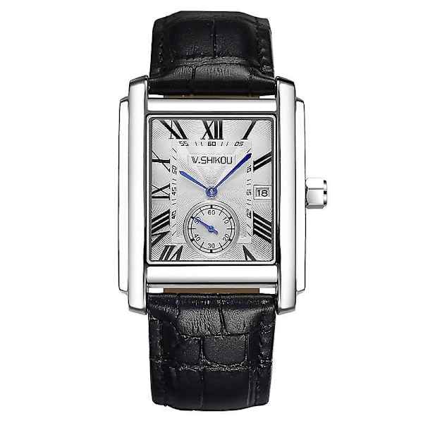Herreur Firkantet Ur, Vintage Læder Cuff Ur, Romertal Analog Quartz Ur, Læderrem Klassisk Vintage Ur med Automatisk Kalendervindue