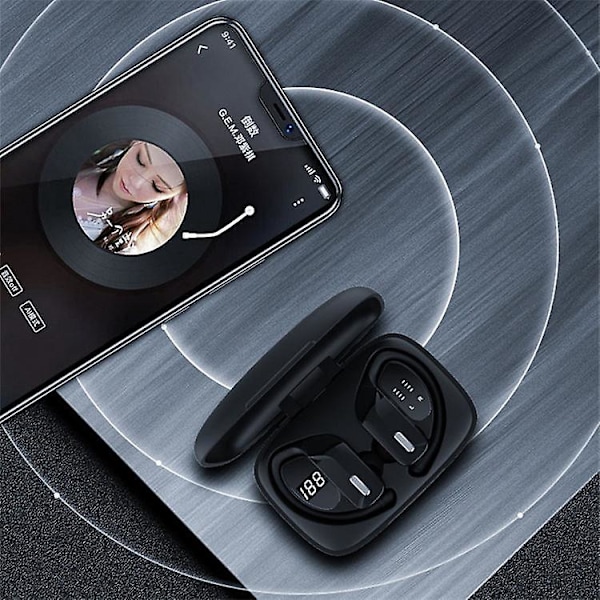 Bluetooth Trådløse Ørepropper 48 Timer Afspilning Sportshovedtelefoner med LED-Display Over-Ear Design Ørehager Indbygget Mikrofon