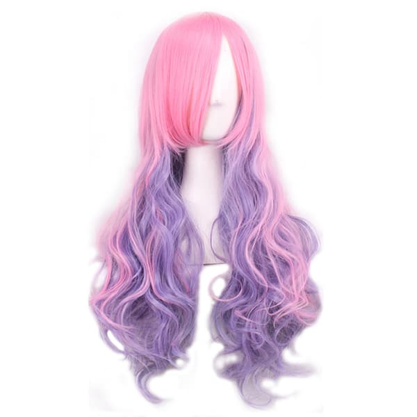 Lång Lockigt Hår Syntetisk Peruk Gradient Lila Cosplay Peruker för kvinnor dam