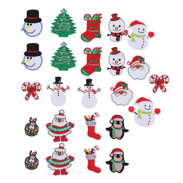 24 st julbroderade tygmärken jultomten snögubbe DIY strykpatch