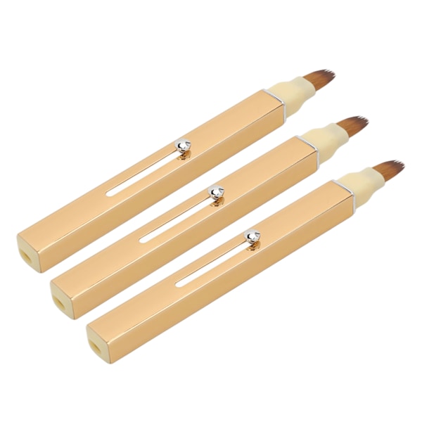 3 stk. Gull Retractable Lip Brush Bærbar Myk Hår Dobbel Ended Concealer Lip Makeup Brush Kosmetisk Verktøy