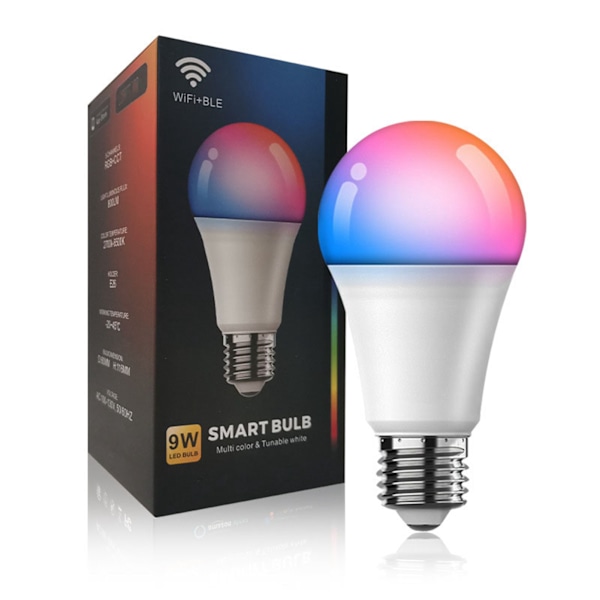 E26 9W WiFi LED Smart Bulb APP Fjärrkontroll Smart WiFi Ljuslampa Varm Vit RGBCW Lampa 100‑130V