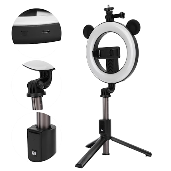 Trådløs Bluetooth Selfie Stick Ring Light Mount Foldbar Tripod Stativ Desktop Selfie Stick
